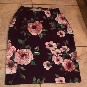 Burgundy Floral pencil skirt